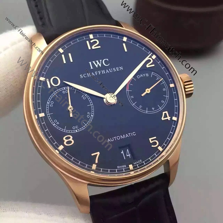 Iwc Portuguese Black Face Rose Gold Watch 7 Days Power Reserve